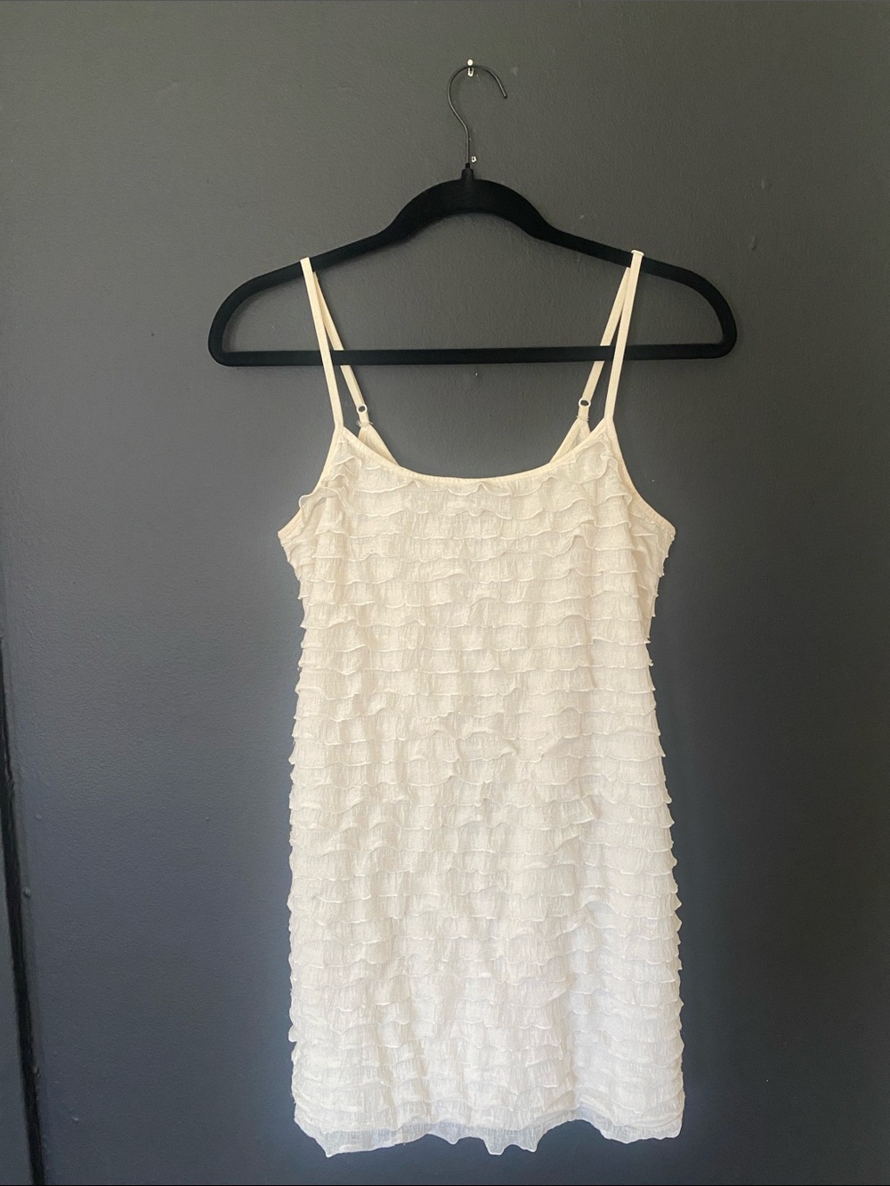 Free People Y2K Cream Ruffle Slip Mini Dress with Adjustable Straps